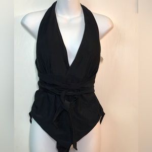 Swimsuit one piece NWOT. Sz M.Black V neck.wrap around.